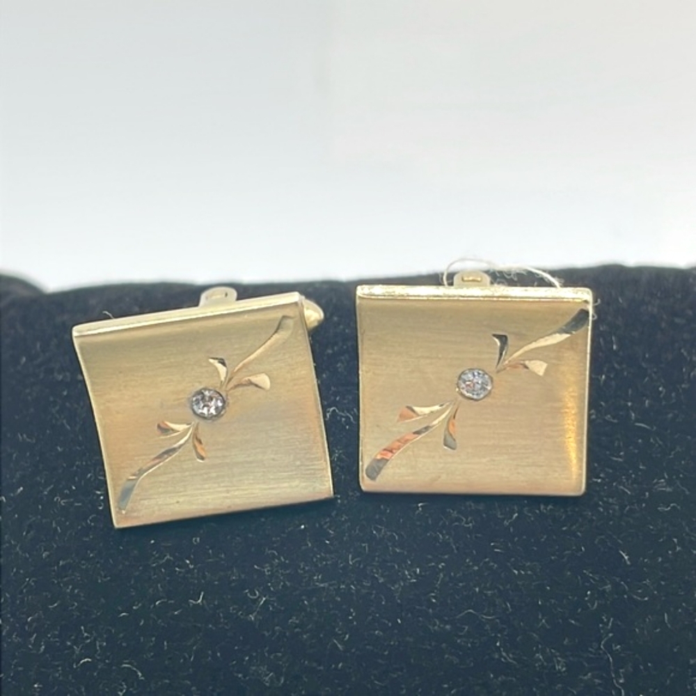 Hickok USA Vintage Gold Tone & Rhinestone Cufflinks